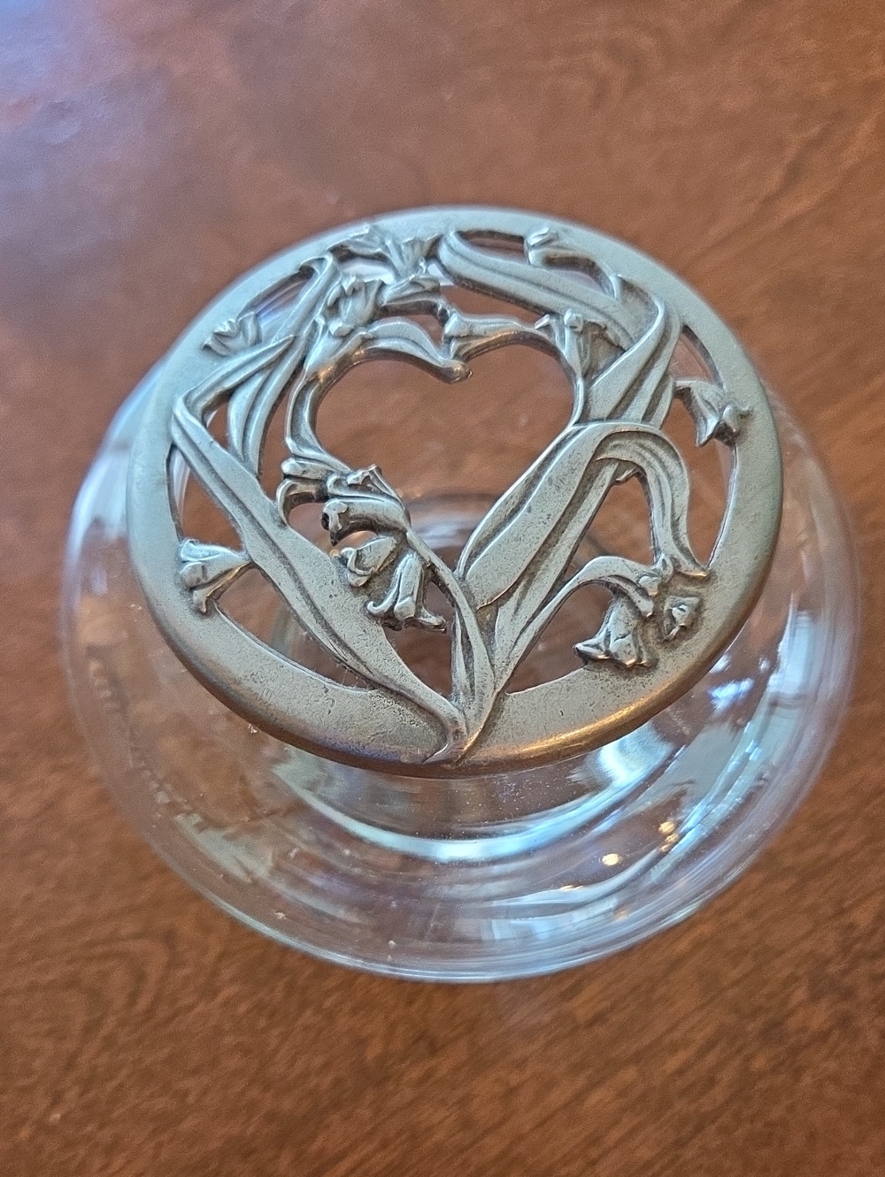 Vtg Clear Glass Accent Container with Decorative Pewter Lid By Seagull Pewter